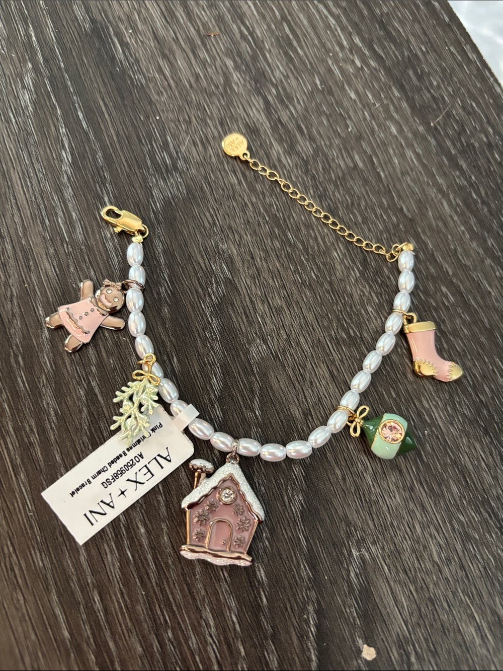 Alex and Ani Pearl Bead Charm Bracelet with Pink Enamel Charms